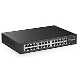 YuLinca 24 Port PoE Switch, 10/100Mbps PoE+ Ports, 2 Gigabit Ethernet Uplink, IEEE802.3af/at, Max 300W, VLAN & PoE Extend 250m, RackMount Fanless Unmanaged Ethernet Switch
