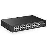 YuLinca 24 Port PoE Switch, 10/100Mbps PoE+ Ports, 2 Gigabit Ethernet Uplink, IEEE802.3af/at, Max 300W, VLAN & PoE Extend 250m, RackMount Fanless Unmanaged Ethernet Switch