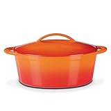 GSW hochwertiger Schmortopf mit Deckel, ideal zum Schmoren, Dünsten und Braten, auch für Induktion und Backofen – Orange/Rot, Gusseisen, 7 Liter, 33cm