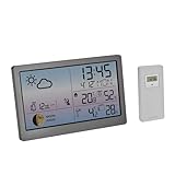 TFA Dostmann Digitale Wetterstation Funk mit Außensensor Luna Sky, 35.1169, Temperatur- Luftfeuchtigkeitsmesser, Luftdruckanzeige, Mondphase, Farbdisplay mit Farbverlauf, Außentemperaturalarm, grau