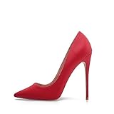 Zhabtuc Spitze Weiß Pumps Damen Klassische Stilettos High Heels Sexy mit 12cm Absatzhöhe Glattleder Heels, Rot, 38.5 EU