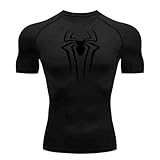 Herren Spider Print Kompressionsshirt, schnell trocknendes T-Shirt, Gym Lauftrikot, atmungsaktiv Kurzarm, Frühling, Sommer Bodybuilding-T-Shirts für Herren, Top, modisch, Workout, Muskeln, kurzärmelig