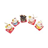 SOLUSTRE 5 Stück Teiliges Set Niedliche Glückskatze Dekoration aus Porzellan und Stabile Tisch und Auto Ornamente Kreative Maskottchen Figuren für Zuhause Büro für Katzenliebhaber und
