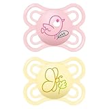 MAM Perfect® Doppelpack Schnuller 2-6 Monate (2er Set), MAM Schnuller 2-6 Monate aus Silikon für eine gesunde Mundentwicklung, 2-teiliges Babyzubehör-Set mit Sterilisator-Schnullerhalter, Rosa/Neutral