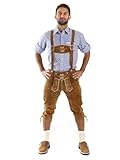 Almbock Lederhose Herren braun - Lederhose Kniebund mit Hosenträgern und Messertasche - Trachtenlederhose Herren Österreich - Trachtenhose Herren 50