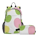 Amooorous Designer-Rucksack mit Lunchbox, Pfirsichfarben und Grün, mit Lunchbox, Schultasche für Jungen von 9–10 Jahren, Pfirsich- und Grünes Designer-Blumendesign