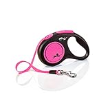 flexi® Neon S Gurt 5 m schwarz, neon-Pinker Gurt, reflektierende Seitenfläche, Roll-Leine für Hunde bis 15 kg