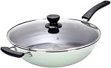 Moderne Aluminiumlegierung Wok Pfanne, grün ohne chemisch beschichtete Flachboden Chinesische Woks Pfannen, leichte Pfannen mit Rührenbraten mit Anti-Verbrichtungsgriff und Visualisierungsglasdeckel