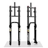 QHYRZE 26 Zoll 4.0 Fatbike Gabel Fahrrad Federgabel 140mm Federweg Rebound Einstellung Mountainbike Ebike Luftgabel Doppelbrueckengabel QR 9x135mm Scheibenbremse Vorderradgabel(Black)