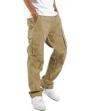 whox Herren-Cargohose, leger, Outdoor-Wanderhose für Herren, sportliche Jogginghose, Hell_Khaki, Groß