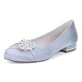 TFDRSEXVD Hochzeits-Brautschuhe Damen-Ballerinas Schuhe Braut Satin Flats Runde Zehen Hochzeit Damen Abendschuhe 2,5 cm,Silber,36