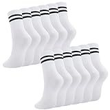Utensilsto 6 Paare Damen Socken Weiß Sportsocken Tennissocken Sport Socken mit Streifen Baumwolle Socken Damen