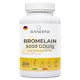 Bandini® Bromelain 10000 F.I.P/g | 5000 GDU/g | Starke Detox Entwässerung | 200 magensaftresistente hochdosierte Tabletten | Rein pflanzlich - Natürliches Enzym Ananas Extrakt | Ohne Zusätze | Vegan