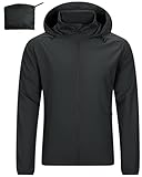 33,000ft Leichte Regenjacke Herren Wasserdicht Atmungsaktiv -Männer Dünne Outdoor Jacke Faltbar Windbreaker Wanderjacke Laufjacke zum Reisen Wandern Golf Schwarz L
