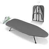 Towwoo Mini Bügelbrett mit Haken, Kleines Faltbares Bügeltisch mit Dick Gepolstertem Bezug, Klappbares Bügelbrett, Tisch-Bügelbrett, Reise-Bügelbrett Grau, Ironing Board 81 x 31 cm