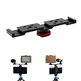 Dual Kamera Blitzschiene Light Bracket - Blitzhalterung Blitz Halterung Blitzschuh mit 1/4 3/8 Zoll Schraubenlöcher für LED Licht Stativ Blitzlicht Blitzlichtmikrofon DSLR,Schwarz