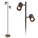 BRILONER - Stehlampe mit Kabelschalter, schwenkbare Spotköpfe, 2x GU10 Fassung, Leselampe, Wohnzimmerlampe, Schlafzimmer Deko, Deckenfluter, Standleuchte, Stehleuchte, 26x26x159,5 cm, Schwarz-Holz