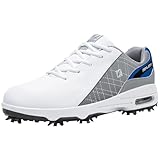 Fenlern Herren Golfschuhe Anti-Rutsch-Leichte Outdoor Golfschuh mit Spikes für Männer Golf Training (Weiß Blau, 43)