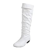 Lederstiefel Damen Overknee - Western Stiefeletten Damen Reiten Kniehoch Übergangsstiefel Vintage Langschaftstiefel Zehenpartie Reitstiefel Hohe Stiefel Rutschfest Westernstiefel Cowboystiefel