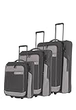 Travelite Kofferset 3 teilig Weichschale Größen S-M-L, nachhaltig, VIIA, 2 Rollen, Weichschalenkoffer Set aus recyceltem Material, TSA Schloss