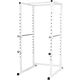 GORILLA SPORTS® Power Rack - 103 x 120 x 212 cm, mit Klimmzugstange und Hantelablage, 15-Fach verstellbar, rutschfeste Gummi-Endkappen, Stahl, Weiß - Power Cage, Kraftstation, Fitnessstation