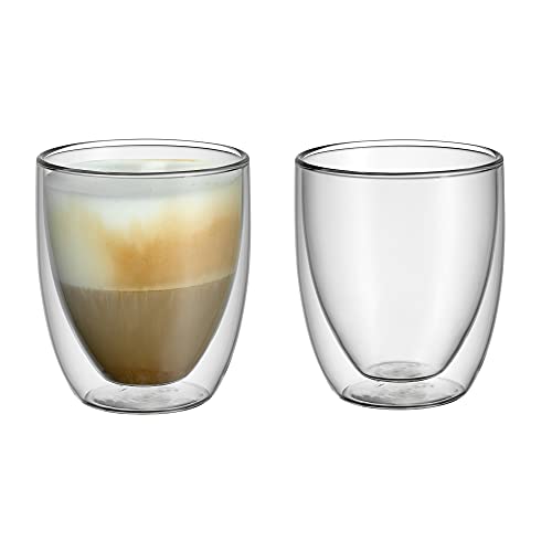 WMF Kult doppelwandige Cappuccino Gläser Set 2-teilig, doppelwandige Gläser 250ml, Schwebeeffekt, Thermogläser, hitzebeständiges Teeglas, Kaffeeglas