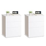 VASAGLE Nachttisch, 2er Set, Beistelltisch 3 Schubladen, Superschnelle werkzeuglose Montage, Nachtschrank, Schlafzimmer, Wohnzimmer, Toolless-Technologie, mattweiß-cappuccinobeige LET779W01