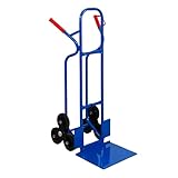 PROREGAL Treppensteiger Ragnar mit XXL klappbarer Schaufel | HxBxT 117x60x60cm | Tragkraft 250kg | 3 Hartgummi-Reifen | Stahlrahmen | Blau | Transportkarre Staplerkarre klappbar
