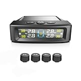 MIOLOE TPMS Reifendrucküberwachungssystem, Solar-Reifendrucksensor mit 4 externen Sensoren & LCD-Display, 0-73PSI drahtloses Auto-Reifendruckmessgerät Echtzeit-Alarmsystem (Schwarz)