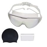 Tkidplw Schwimmbrille mit großem Rahmen und Ohrstöpseln, Unisex, mit Ohrstöpseln und Kappen