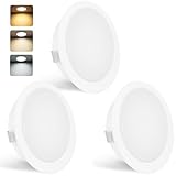 YindaLux 3er Set LED Einbaustrahler 230V 3W 3000K Warmweiß 4000K Neutralweiß 6000K Kaltweiß, LED Spot Ultra Flach 300LM Bohrloch 55-58mm und 15mm Flache, IP44 Möbeleinbauleuchte Einbauspots, Weiß
