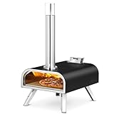 BIG HORN OUTDOORS 40,6 cm Holzpellet-Brenn-Pizzaofen, Pellet-Pizzaofen, tragbarer Edelstahl-Pizzaofen mit Pizzastein für den Außenbereich, Garten, Küche