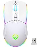 JYCSTE Kabellose Gaming Maus, Dual Mode 2.4GHz/Bluetooth 5.1 Maus Gaming, RGB LED Hintergrundbeleuchtung, Ergonomische Maus mit 6 Tasten, Wiederaufladbare Computer Maus für PC, Mac, Laptop (weiß)