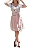 Golden Trachten-Kleid Dirndl Damen 3 TLG, Midi für Oktoberfest, mit Schürze und Bluse, 502GT (36),Grau