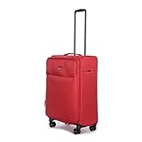 Stratic Light + Koffer Weichschale Reisekoffer Trolley Rollkoffer mittelgroß, TSA Kofferschloss, 4 Rollen, Erweiterbar, Größe M, Rot