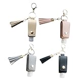 LIFKOME 4 Stück Teiliges Reise Nachfüllflaschen mit Leder Schlüsselanhänger Auslaufsichere Handliche Flaschenhalter in Schwarz Beige für Kosmetik Parfum Handgel