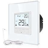 CNBINGO Digitaler Raumthermostat Unterputz mit Fühler, Thermostat für Wasser Fußbodenheizungen und Boiler, Wandthermostat für Heizung und Kühlungssysteme, Weiß mit Glasrahmen