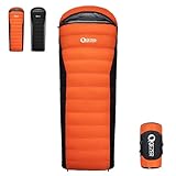 QEZER Daunenschlafsack Ultraleicht Schalfack mit Premium Daunen 12°C bis 0°C [1080 g] für Camping Wandern und Trekking Outdoor 4 Jahreszeiten (Orange)