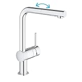 GROHE Minta - Einhand- Küchenarmatur (L-Auslauf, herausziehbare Dual-Spülbrause, 360° schwenkbar, kratzfest) , chrom, 30274000