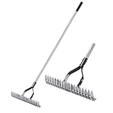 YEELOR Rechen für Landschaftsbau, 38,1 cm, robuster Gartenrechen mit Edelstahlgriff, Rasenlockerung, Bodenrechen zum Reinigen von totem Gras, verstellbarer Dethatcher-Rechen für Garten, Hof, Rasen