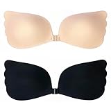 Klebe Bh Push Up,2 Stück Sticky Bra,Selbstklebender Bh Grobe Brust, Unsichtbarer Klebebh,Nippelpads Wiederverwendbar für Abendkleid Brautkleid Badeanzug und Andere Rückenfreie Kleidung （Cup-Größe:A）