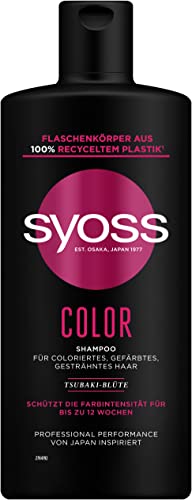 Syoss Shampoo Color (440 ml), Haarshampoo für colorierte, gesträhnte und gefärbte Haare, schützt bis zu 12 Wochen vor dem Verblassen, vegane Formel mit Tsubaki-Blüte