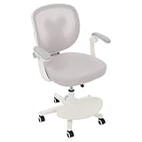 Kinder Schreibtischstuhl Ergonomischer Bürostuhl, Kinder Drehstuhl mit Netzbespannung, Jugendstuhl mit Hochklappbare Armlehnen, 360° Drehung, Höhenverstellbar, Fußstütze, bis 100kg Belastbar (Grau)