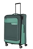 Travelite 4-Rad Koffer Größe L Weichschale aus recyceltem Material, Gepäck Serie VIIA: Trolley mit Dehnfalte + Kantenschutz, 77 cm, 91-103 Liter