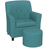 AIYAPLAY Kindersessel Kindersofa mit Fußhocker Kindercouch 1,5-3 Jahre Kindermöbel Kinderzimmer Leinentoptik Eukalyptusholz Blau 45 x 43 x 50,5 cm