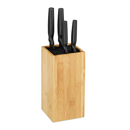 Relaxdays Messerblock unbestückt aus Bambus, mit Borsteneinsatz, Messerhalter für 6 Messer aller Art, HD 24x12 cm, natur