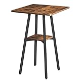 HOOBRO 2-stufiger quadratischer Bartisch, hoher Bistrotisch, Kleiner Stehtisch mit 2 Tischplatten, Küchentisch, Balkontisch, für Wohnzimmer, Konferenzraum, Bar, rustikales Braun und Schwarz EBF51BT01