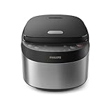 Philips Multi-Reiskocher 3000-Serie – 0,85 l, 8 Kochfunktionen, 4-lagiger Antihaft-Topf, 30-Minuten-Schnellkochmodus, Fuzzy-Logik, Schwarz-Silber-Design (HD3093/80)