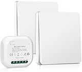 Funkschalter Funk Lichtschalter 230v, Kinetischer Batterieloser Funkschalter Set, Wasserdichter Wireless Switch Keine Verkabelung Erforderlich, Fernbedienung bis zu 200m