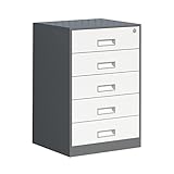 CWCQGH Aktenschrank mit 5 Schubladen und abschließbarem Stahlsockel für das Home Office, freistehend und vormontiert, Mehrzweckschrank,Stlye2-39 * 44 * 65cm